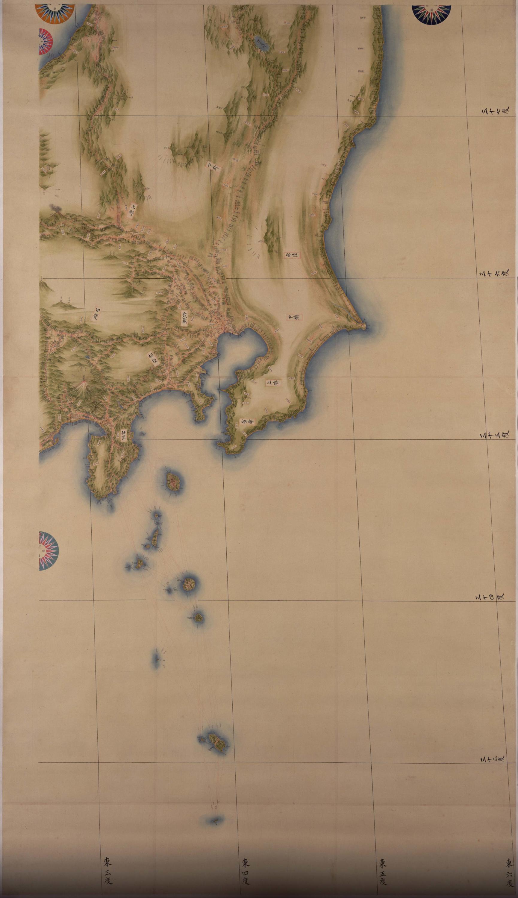日本沿海輿地図(中図) 関東(重文・伊能忠敬測量図のうち)(東京国立博物館蔵 江戸時代)