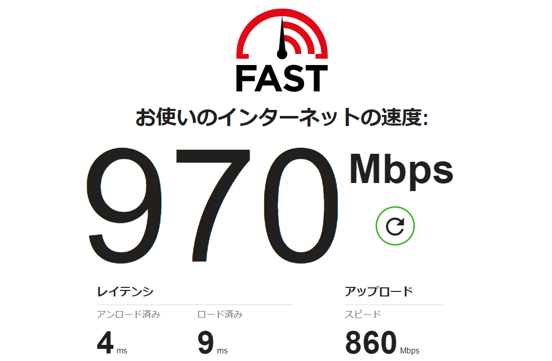 Fast.comの測定結果 Fast.comの測定結果
