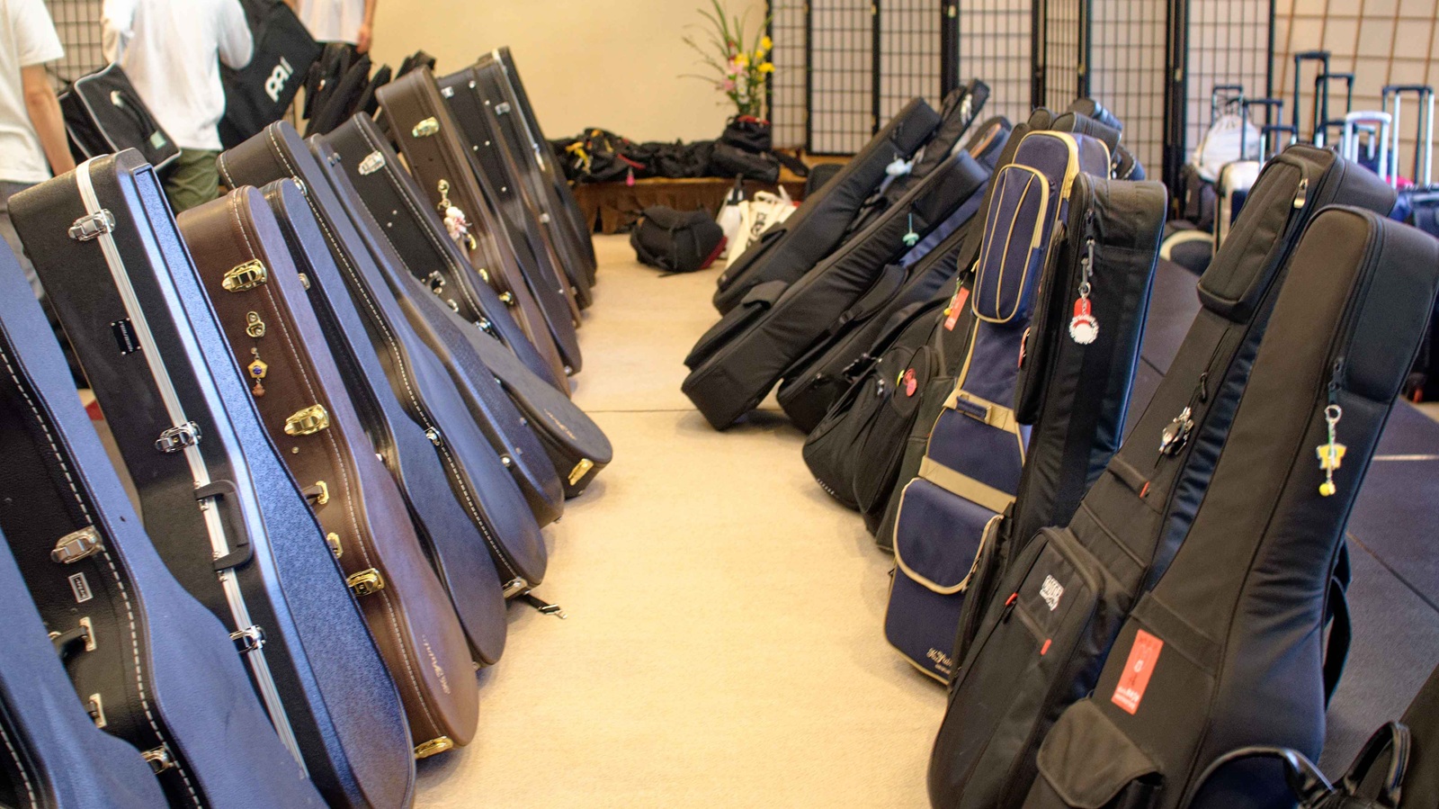 夏合宿の会場。ギターが大量に並んでいる